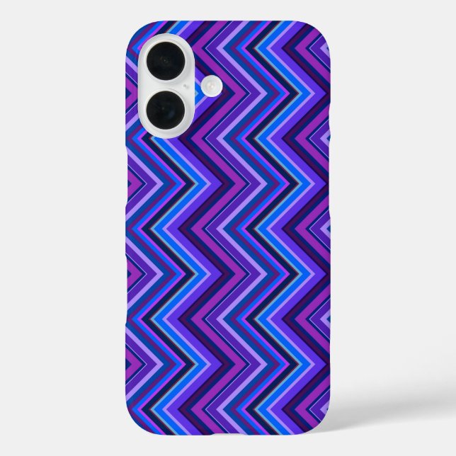 Funda iPhone 16 Rayas zigzag azules y violetas (Reverso )