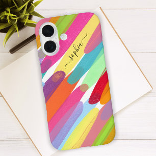 Funda iPhone 16 Recorrido diagonal de color, nombre, pintura abstr