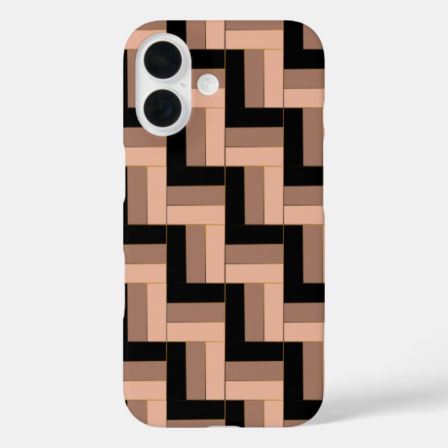 Funda iPhone 16 Rectángulos geométricos de Mocha negra marrón (Reverso )