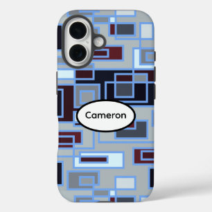 Funda iPhone 16 Rectángulos Retro Azules y Grises