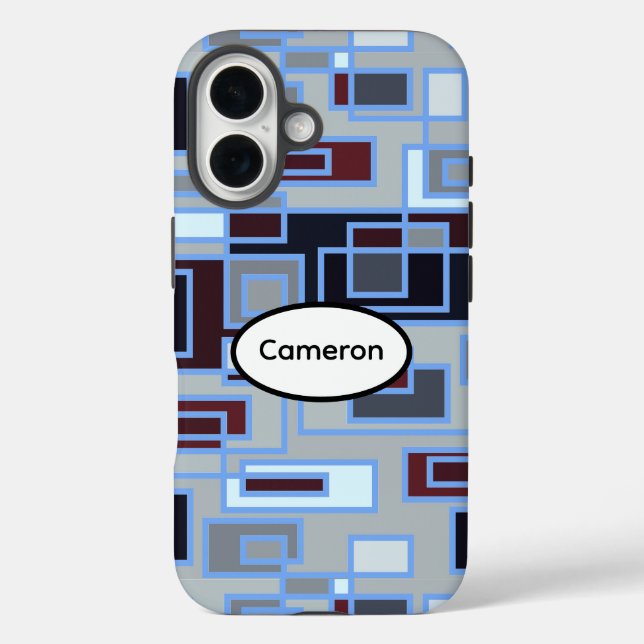 Funda iPhone 16 Rectángulos Retro Azules y Grises (Reverso )