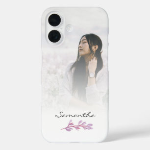 Funda iPhone 16 Recuerdo de foto botánico con acuarela rosa