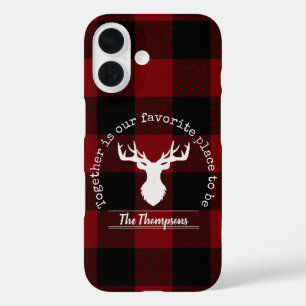 Funda iPhone 16 Red Black Buffalo Plaid Farmhouse Nombre familiar
