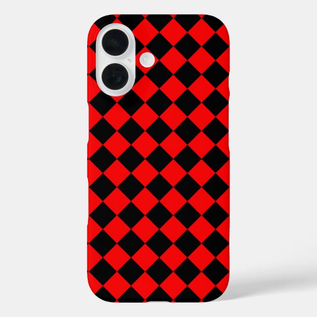 Funda iPhone 16 Red Black Checker Diamond Pattern (Reverso )