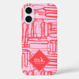 Funda iPhone 16 Red Pink Curve Wavy Squiggle Abstract Modern Girl
