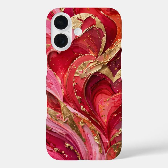 Funda iPhone 16 Red & Pink Marble Gold iPhone 16 Case (Reverso )