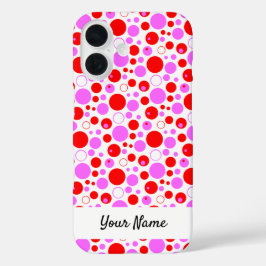 Funda iPhone 16 Red Pink Polka Dots and Circles Editable