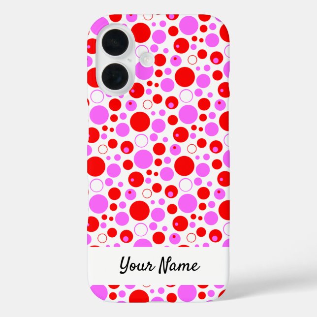 Funda iPhone 16 Red Pink Polka Dots and Circles Editable (Reverso )