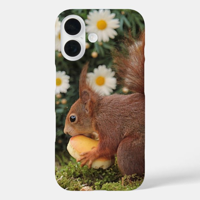 Funda iPhone 16 Red Squirrel and Daisies Cute Photo (Reverso )
