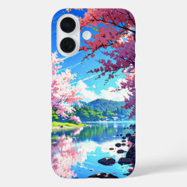 Funda iPhone 16 Reflexiones del lago de primavera - Paisaje animad