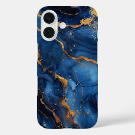 Funda iPhone 16 Regalia de Zafiro – Mármol de Lujo Azul y Dorado