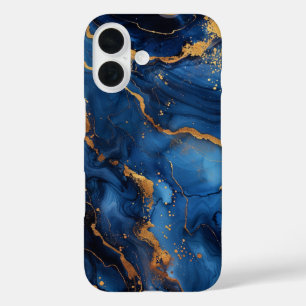 Funda iPhone 16 Regalia de Zafiro – Mármol de Lujo Azul y Dorado