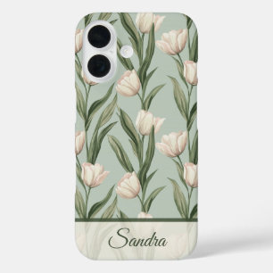 Funda iPhone 16 Regalo audaz de San Valentín Flor de Tulipán Nombr