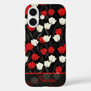 Funda iPhone 16 Regalo de Boda Flor de Tulipán con Nombre en Negri