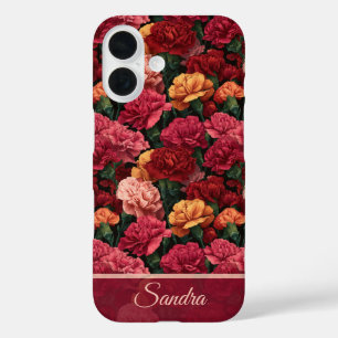 Funda iPhone 16 Regalo de novia chic clavel floral personalizado