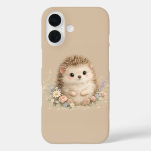 Funda iPhone 16 Regalo floral de Cottagecore de erizo Kawaii