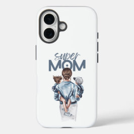 Funda iPhone 16 Regalo personalizado de Super Mamá con hijo e hija