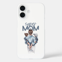 Funda iPhone 16 Regalo personalizado de Super Mamá con hijo e hija