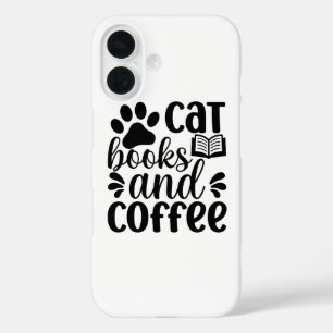 Funda iPhone 16 Regalo sencillo para amantes de gatos, libros y ca
