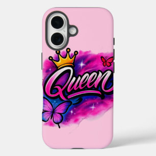 Funda iPhone 16 Reina Airbrush Graffiti Corona & Mariposa 