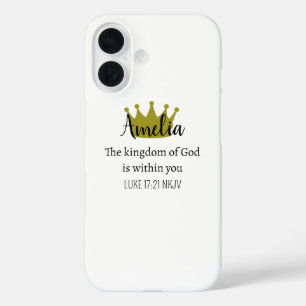 Funda iPhone 16 Reino de Dios Versículo Bíblico Nombre y Corona Bl