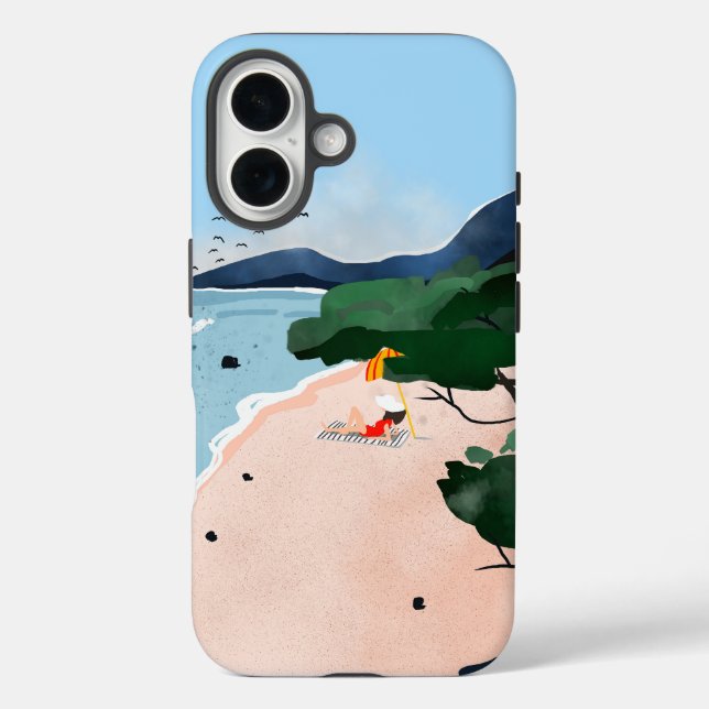 Funda iPhone 16 Relaxing Beach Day Minimal Coastal Art Print (Reverso )