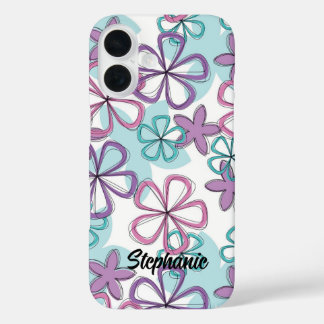 Funda iPhone 16 Remix floral - Flores retro con líneas de juego