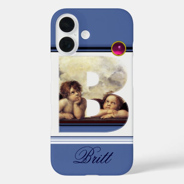 Funda iPhone 16 RENAISSANCE ANGEL B LETRA Winged Cherub Monograma (Reverso )