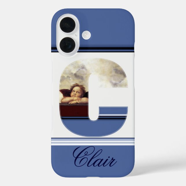 Funda iPhone 16 RENAISSANCE ANGEL C LETRA Winged Cherub Monograma (Reverso )
