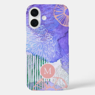 Funda iPhone 16 Resumen acuarela Flora marina Monograma arte