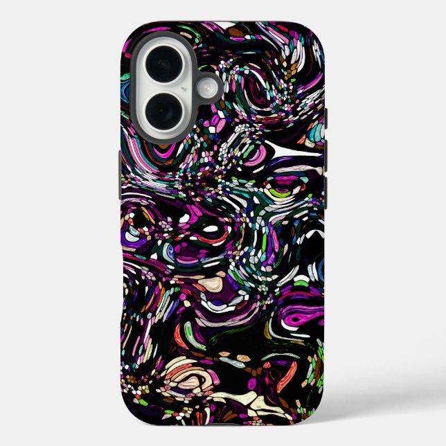 Funda iPhone 16 Resumen Art Black Swirl Purple (Reverso )