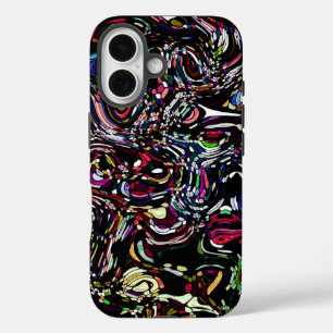 Funda iPhone 16 Resumen Art Black Swirl Red