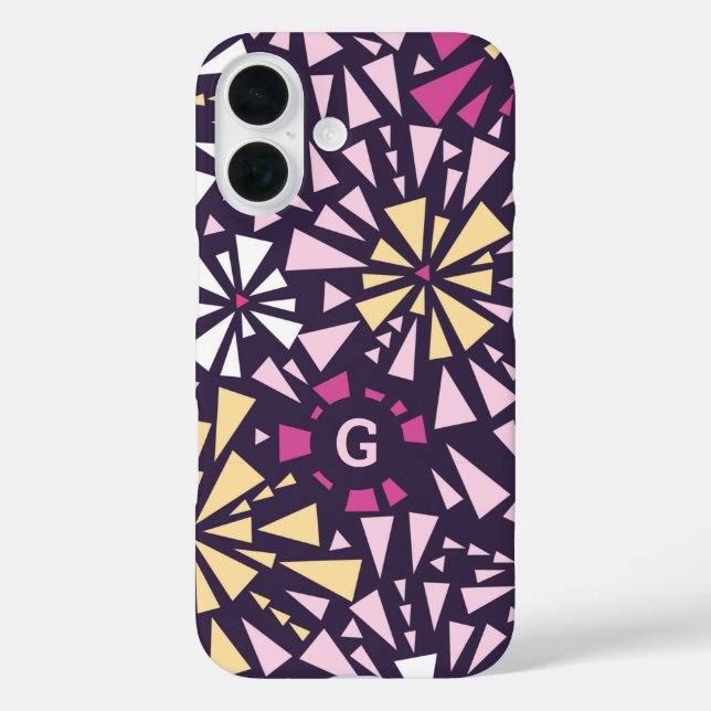 Funda iPhone 16 Resumen Burbujas púrpura Monograma inicial (Reverso )