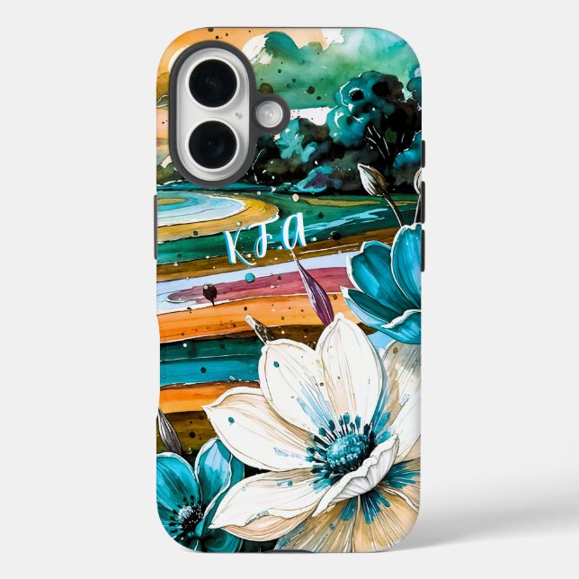 Funda iPhone 16 Resumen Colorido con iniciales (Reverso )