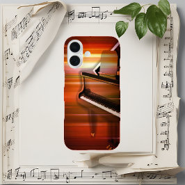 Funda iPhone 16 Resumen de arte de piano - Negrita rojo y negro