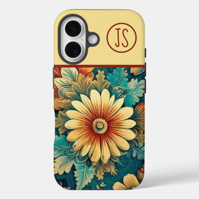 Funda iPhone 16 Resumen de Daisy y Salve Monogramado Botánico (Reverso )