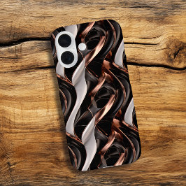 Funda iPhone 16 Resumen de negro, blanco y cobre Ilusión 3D