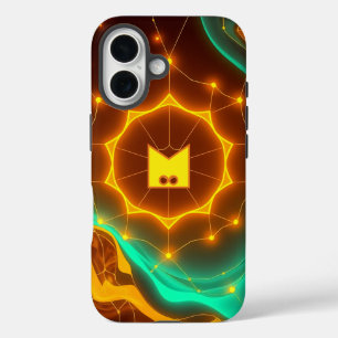 Funda iPhone 16 Resumen de resplandor de red con ondas vibrantes