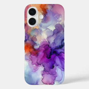 Funda iPhone 16 Resumen de tinta de naranja y púrpura de alcohol