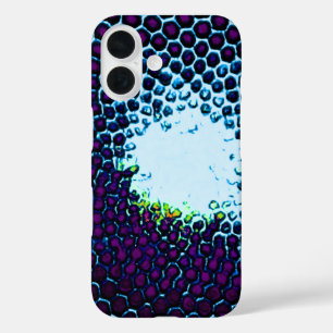Funda iPhone 16 Resumen Diseño de Honeycomb azul y púrpura