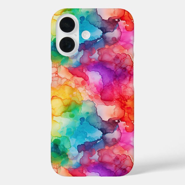 Funda iPhone 16 Resumen Estilo de tinta de alcohol Arcoiris (Reverso )