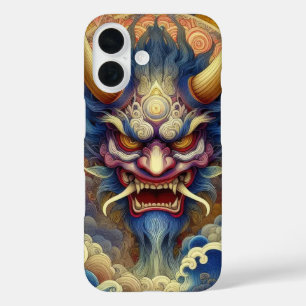 Funda iPhone 16 Resumen fractal oriental de la cara de demonio Oni