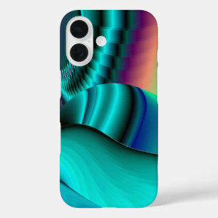 Funda iPhone 16 Resumen futurista arte arte arcoiris metálico en 3