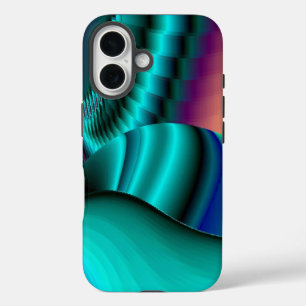 Funda iPhone 16 Resumen futurista arte arte arcoiris metálico en 3