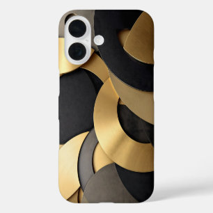 Funda iPhone 16 Resumen geométrico sobrelapado de oro y negro