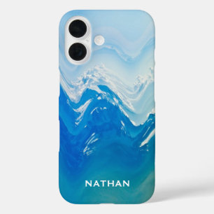 Funda iPhone 16 Resumen moderno arte del océano azul personalizado