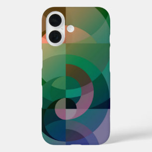 Funda iPhone 16 Resumen moderno geométrico Mar atardecer Verde ros