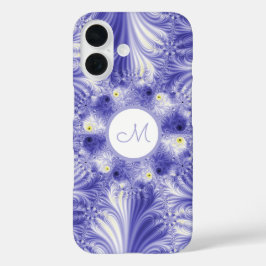 Funda iPhone 16 Resumen Monograma Elegante Fractal Azul Silky