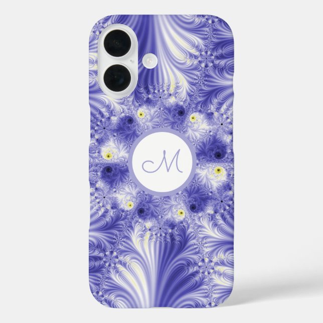 Funda iPhone 16 Resumen Monograma Elegante Fractal Azul Silky (Reverso )
