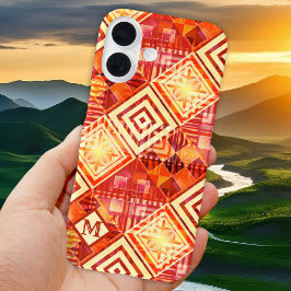 Funda iPhone 16 Resumen Monograma Patrón Geométrico Estuche de tel